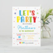 Invitation Let's party colorful birthday party (Debout devant)