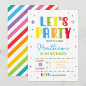 Invitation Let's party colorful birthday party (Devant / Derrière)