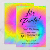 Invitation Let's Party  Colorful Tie Dye birthday  (Devant / Derrière)
