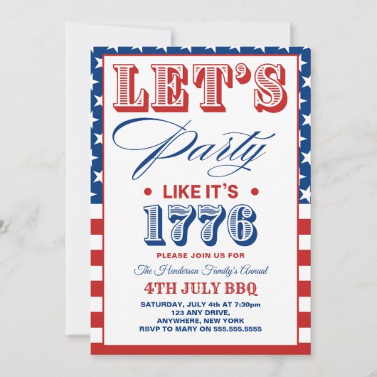 Invitation Lets Party Like It's 1776 Funny 4th July Party (Devant)