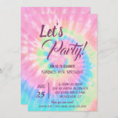 Invitation Let's Party, Pink Tie Dye birthday (Devant / Derrière)