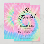 Invitation Let's Party, Pink Tie Dye birthday party (Devant / Derrière)
