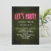 Invitation Let's Party Print Pink Neon Boxwood Birthday (Debout devant)