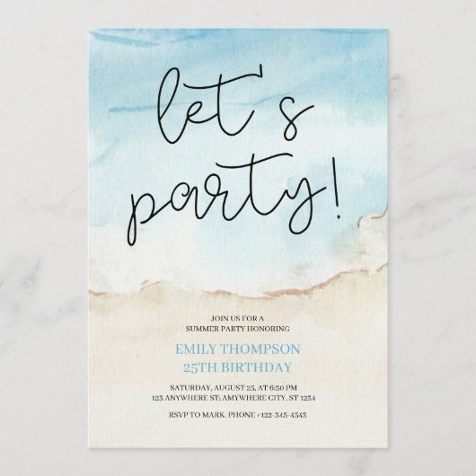 Invitation Let's Party Tropical Beach Birthday Party (Devant)