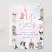Invitation Let's Paw-ty! Adorable Cat Birthday Party  (Devant)
