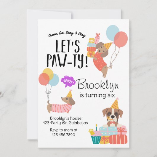 Invitation Let's Paw-ty, Dog Birthday, Puppy Party (Devant)