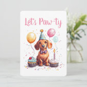 Invitation Let's Pawty Birthday Dachshund Dogs (Debout devant)