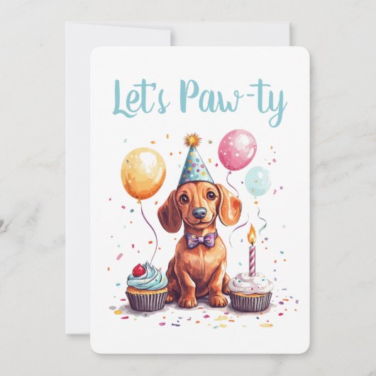 Invitation Let's Pawty Birthday Dachshund Dogs (Devant)