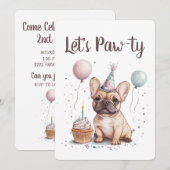 Invitation Let's Pawty Birthday French Bulldog (Devant / Derrière)