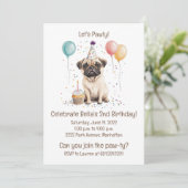 Invitation Let's Pawty Birthday Pug Dogs Cupcake (Debout devant)