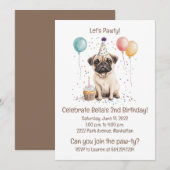 Invitation Let's Pawty Birthday Pug Dogs Cupcake (Devant / Derrière)