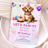 Invitation Lets Pawty Chien Fête Anniversaire Fille 4e annive