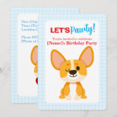 Invitation Let's Pawty Corgi Birthday (Devant / Derrière)