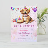 Invitation Lets Pawty Dog Anniversaire Fille 3e Anniversaire (Debout devant)
