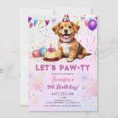 Invitation Lets Pawty Dog Anniversaire Fille 9e Anniversaire (Devant)