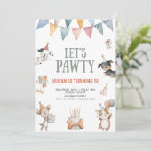 Invitation Let's Pawty Funny Dog Birthday Party (Debout devant)