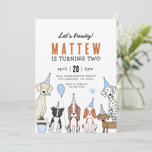 Invitation Lets Pawty Puppy Pawty Dog Birthday (Debout devant)