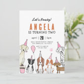 Invitation Lets Pawty Puppy Pawty Dog girl Birthday (Debout devant)