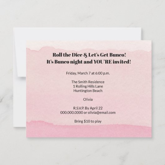 Invitation Let's Play Bunco Pink Modern (Dos)