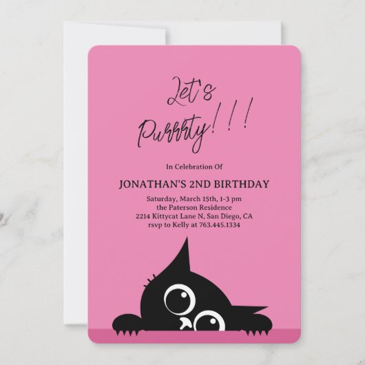 Invitation Lets Purty Cute Kitty Chat Bleu Anniversaire (Devant)