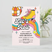 Invitation Let's Roll Retro Roller Skating Girl Birthday (Debout devant)
