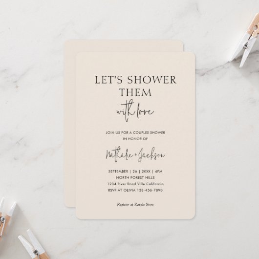 Invitation Let's Shower Them With Love | Boho Shower Bridal (Devant/Arrière en situation)