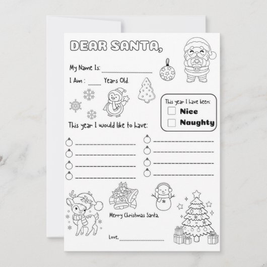 Invitation Letter to Santa Coloring Page (Devant)