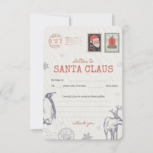 Invitation 🎅Letter to Santa | Printable Christmas Wish List  (Devant)