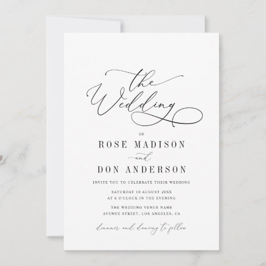 Invitation lettrage simple mariage noir et blanc (Devant)