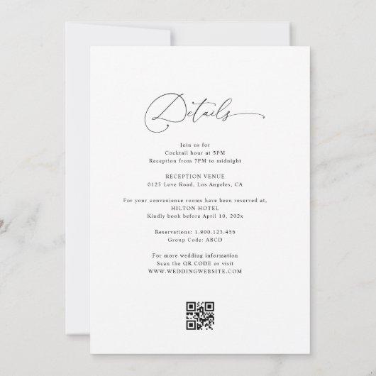 Invitation lettrage simple mariage noir et blanc (Dos)