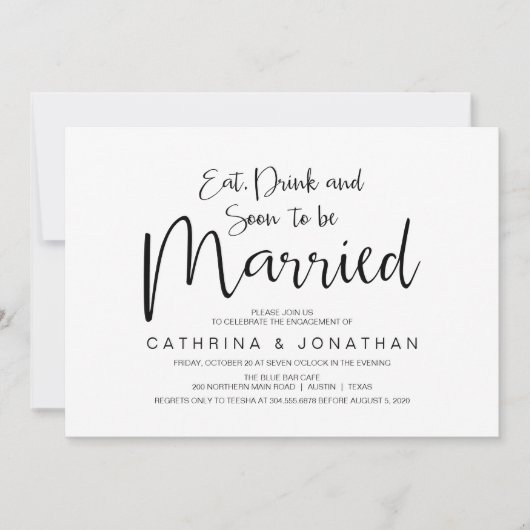 Invitation Lettré à la main, Écriture noire, Partie d'engagem (Devant)