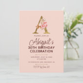 Invitation Lettre A Monogramme Doré Roses Rose Pâle (Debout devant)