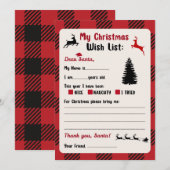 Invitation Lettre à Père Noël Christmas Plaid Wishlist (Devant / Derrière)