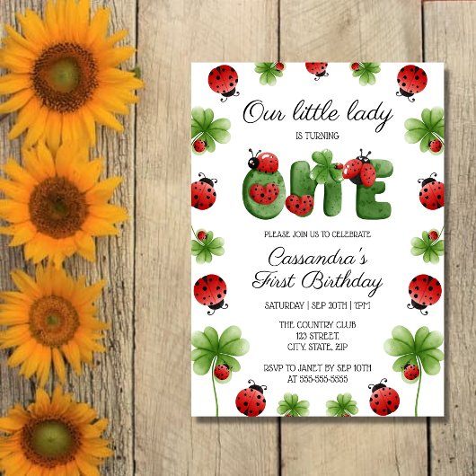 Invitation LETTRE alphabet Ladybug Enfants 1er anniversaire