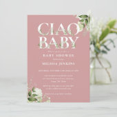 Invitation LETTRE Bébé Ciao vert Baby shower Rose Duché (Debout devant)