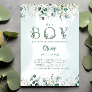 Invitation Lettre botanique Eucalyptus C'est un Baby shower g
