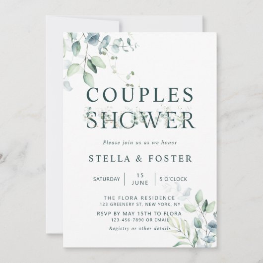 Invitation LETTRE BOtanique Eucalyptus Douche Couples (Devant)