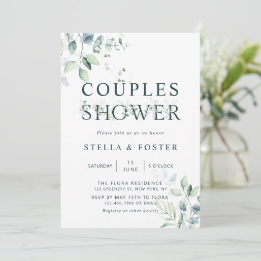 Invitation LETTRE BOtanique Eucalyptus Douche Couples (Debout devant)