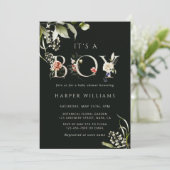 Invitation LETTRE BOtanique FLORALE Vert foncé Baby shower ga (Debout devant)