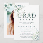 Invitation LETTRE BOtanique VERTE FIN DE DIPLÔME Photo (Devant / Derrière)