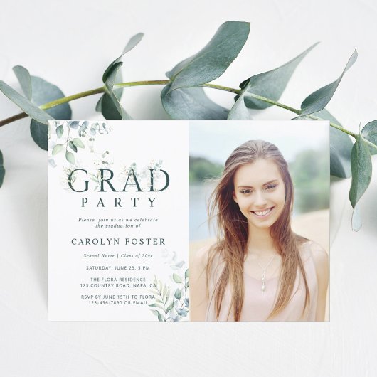 Invitation LETTRE BOtanique VERTE FIN DE DIPLÔME Photo