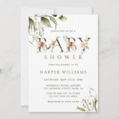 Invitation LETTRE BOtanique VERTE Olive Baby shower (Devant)