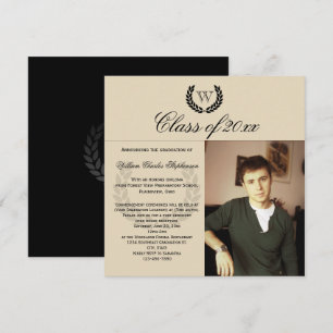 Invitation Lettre carré Monogramme Classic Photo Graduation