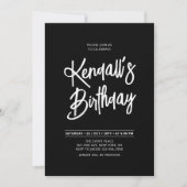 Invitation Lettre Chic Noir & Blanc Script Fête d'Anniversair (Devant)