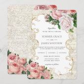 Invitation LETTRE CHIC Vintage Rose Shabby Mariage  (Devant / Derrière)