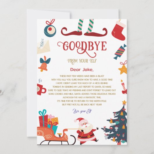 Invitation Lettre d'adieu à Elf Christmas (Devant)