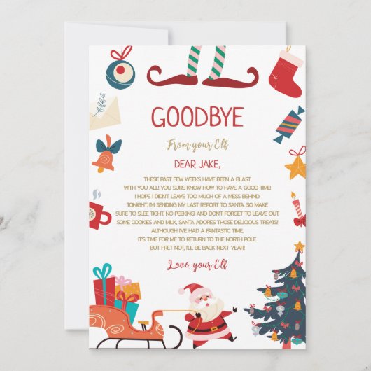 Invitation Lettre d'adieu à Elf Christmas (Devant)