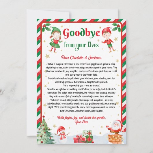 Invitation Lettre d'adieu de l'elfe Noël (Devant)