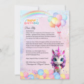 Invitation Lettre d'anniversaire Unicorne personnalisée Note (Devant)