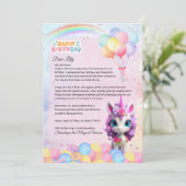 Invitation Lettre d'anniversaire Unicorne personnalisée Note (Debout devant)